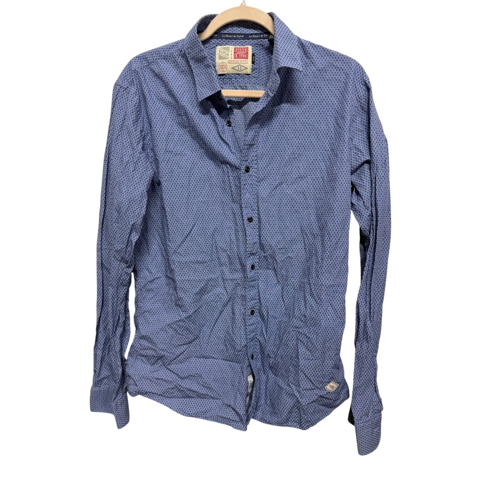 Scotch & Soda Men's Large Blue Geometric Print Button Down Shirt Slim Fit